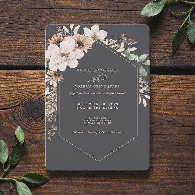 Faire-part de mariage cadre de fleurs d'automne  (Créateur téléchargé)