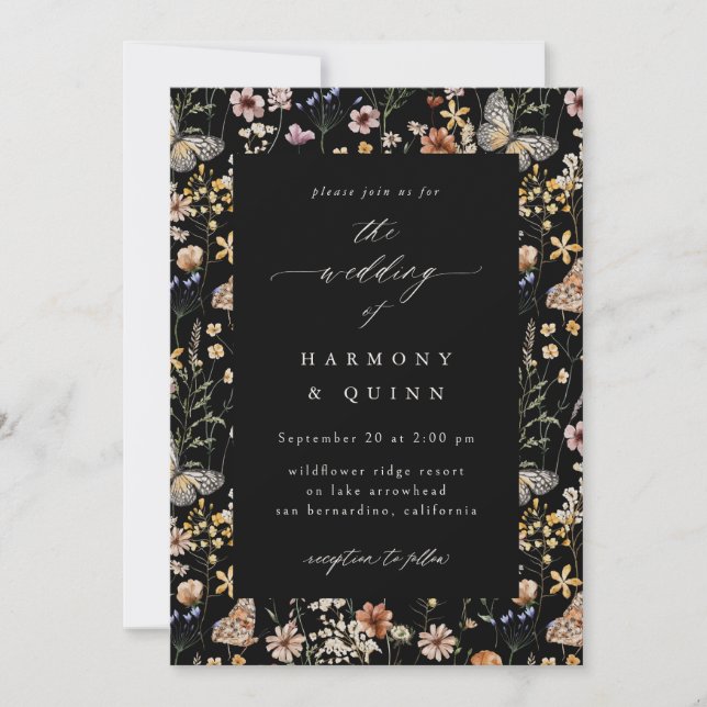 Faire-part de mariage cadre de fleurs sauvages rom (Devant)