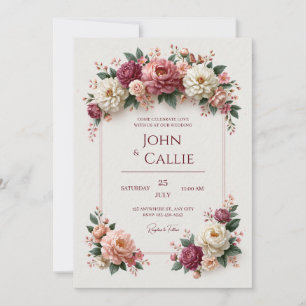 Faire-part de mariage cadre de jardin de pivoines