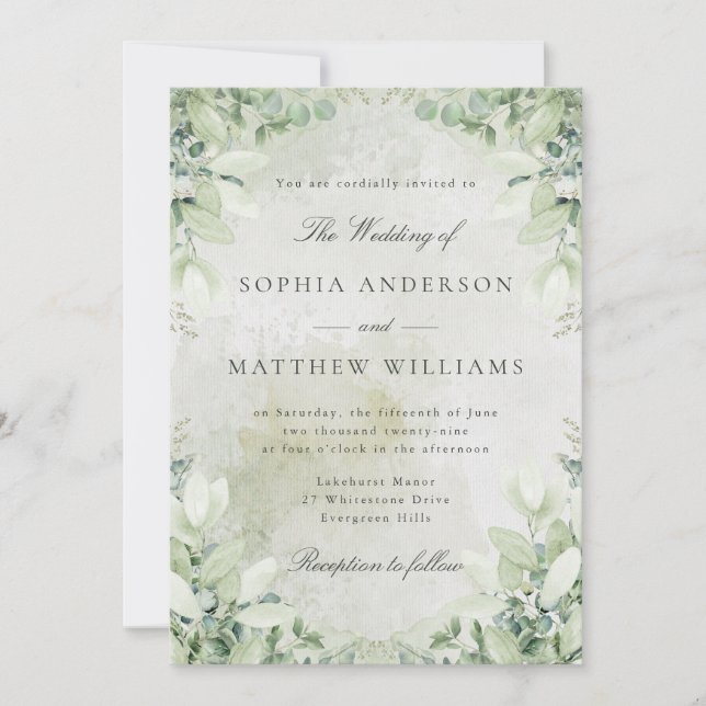 Faire-part de mariage cadre de verdure romantique (Devant)