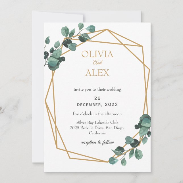Faire-part de mariage cadre diamant or verdure (Devant)