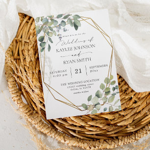 Faire-Part de Mariage Cadre Doré et Eucalyptus Rus