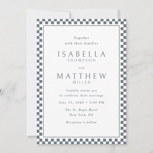 Faire-part de mariage Cadre en damier Graphite (Devant)