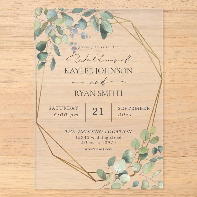 Faire-part de mariage cadre eucalyptus rustique et (Recto)