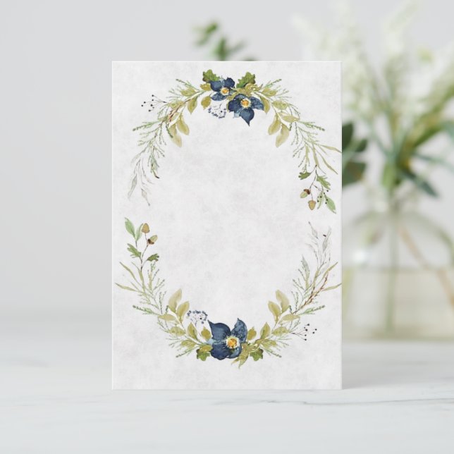 Faire-part de mariage cadre floral bleu budget vie (Debout devant)