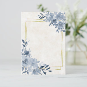 Faire-part de mariage cadre floral et or bleu budg