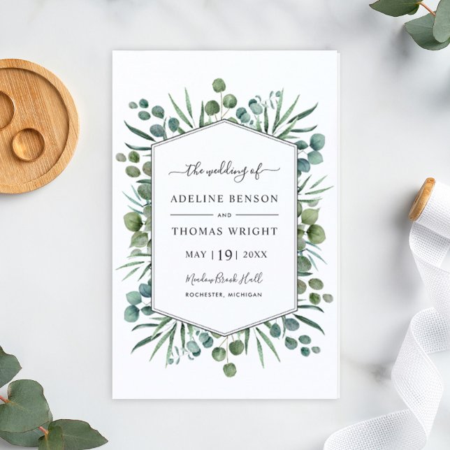 Faire-part de mariage cadre hexagonal en eucalyptu (Créateur téléchargé)