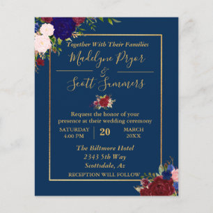 Faire-part de mariage cadre or bordeaux marine dor