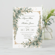 Faire-part de mariage cadre or eucalyptus