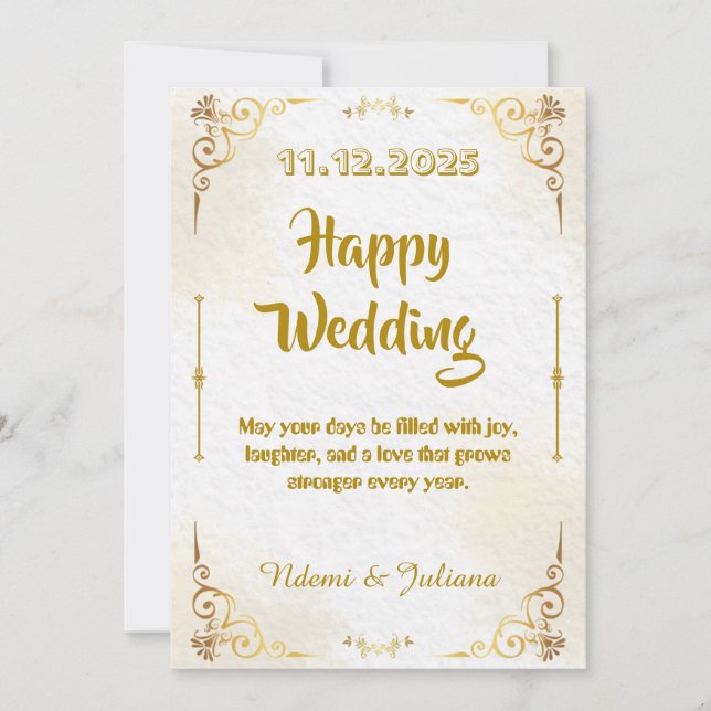 Faire-Part de Mariage Cadre Orné en Or Blanc (Devant)