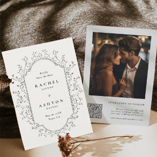 Faire-part de mariage cadre photo botanique noir v