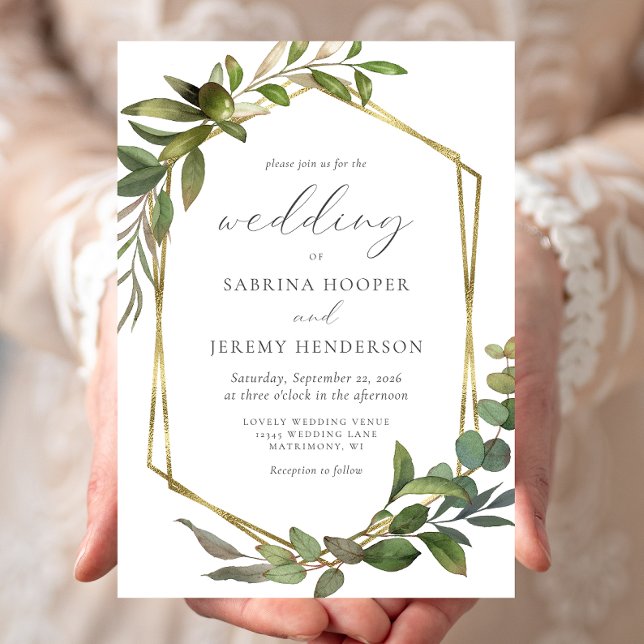 Faire-part de mariage cadre rustique eucalyptus or (Créateur téléchargé)