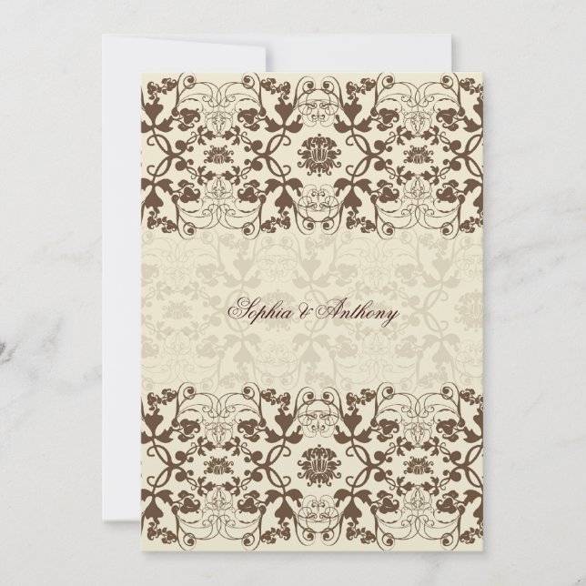 Faire-part de mariage café en dentelle Damask Swir (Devant)