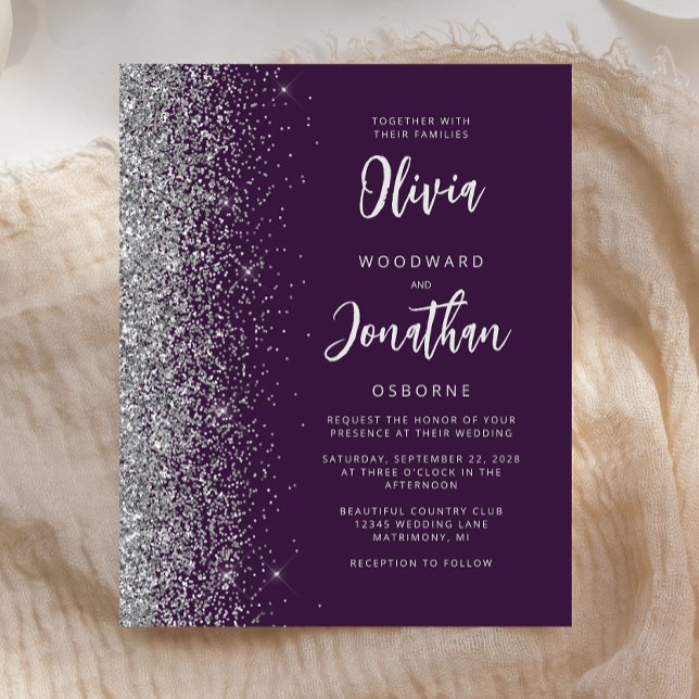Faire-part de mariage calligraphie argent violet b (Créateur téléchargé)