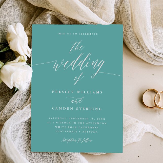 Faire-Part de Mariage Calligraphie Bleu Boîte Cade (Créateur téléchargé)
