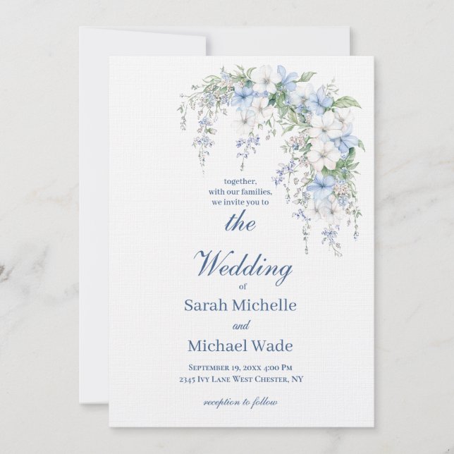 Faire-part de mariage calligraphié Bleu Morning Gl (Devant)