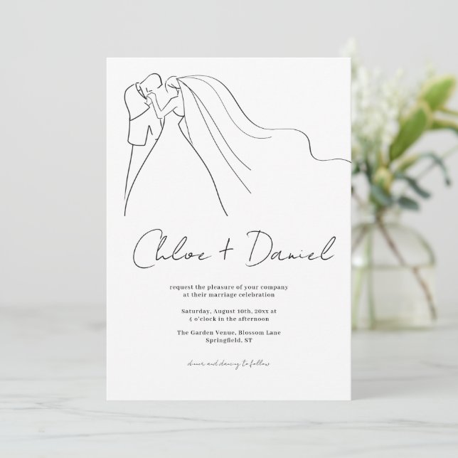 Faire-part de mariage calligraphié élégant minimal (Debout devant)