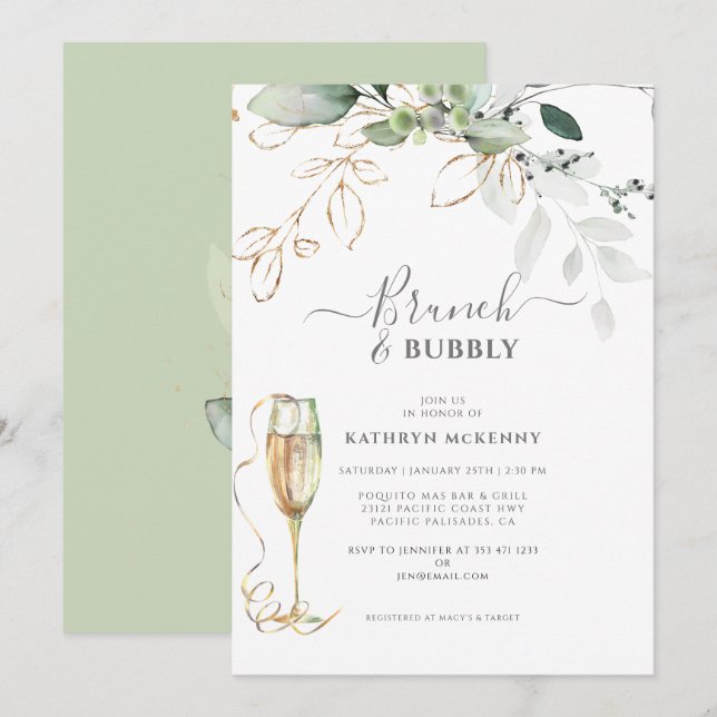 Faire-part de mariage calligraphié Eucalyptus Gold (Devant / Derrière)