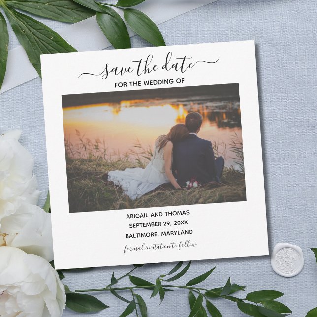 Faire-Part de Mariage Calligraphie Moderne avec Ph (Photo Wedding Save the Date. Elegant Script Calligraphy Font. )