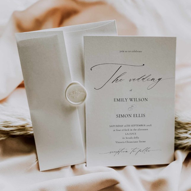 Faire-part de mariage calligraphié moderne et déli (modern minimalist calligraphy wedding invitation, dainty script wedding invite, classic simple)
