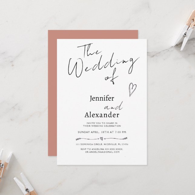 Faire-part de mariage calligraphié moderne minimal (Devant/Arrière en situation)