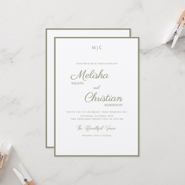 Faire-part de mariage calligraphié moderne minimal (Devant/Arrière en situation)