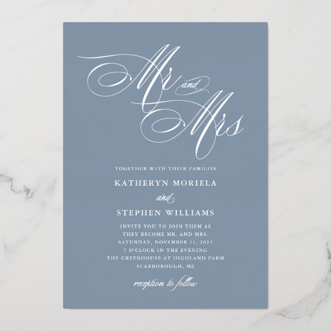 Faire-part de mariage calligraphié Mr & Mrs avec f (Recto)
