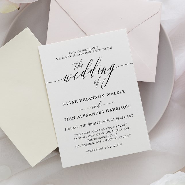 Faire-part de mariage calligraphié noir et blanc (Créateur téléchargé)