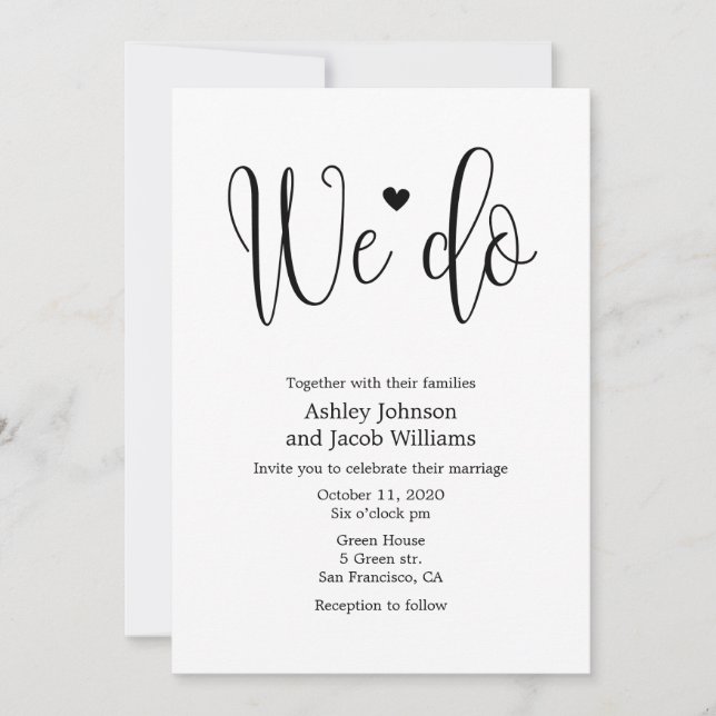 Faire-part de mariage calligraphie simple Nous vou (Devant)