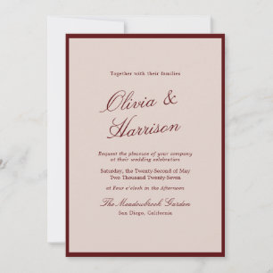 Faire-part de mariage calligraphié vin profond et