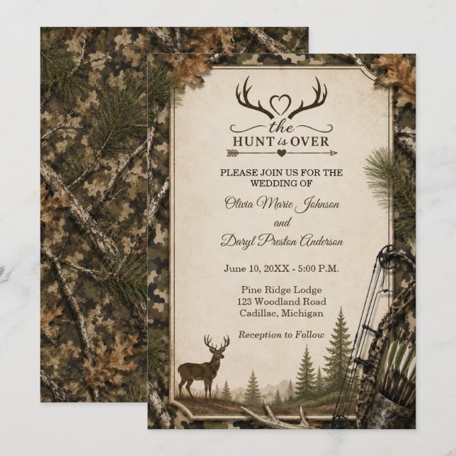 Faire-Part de Mariage Camouflage "La Chasse est Te (Devant / Derrière)
