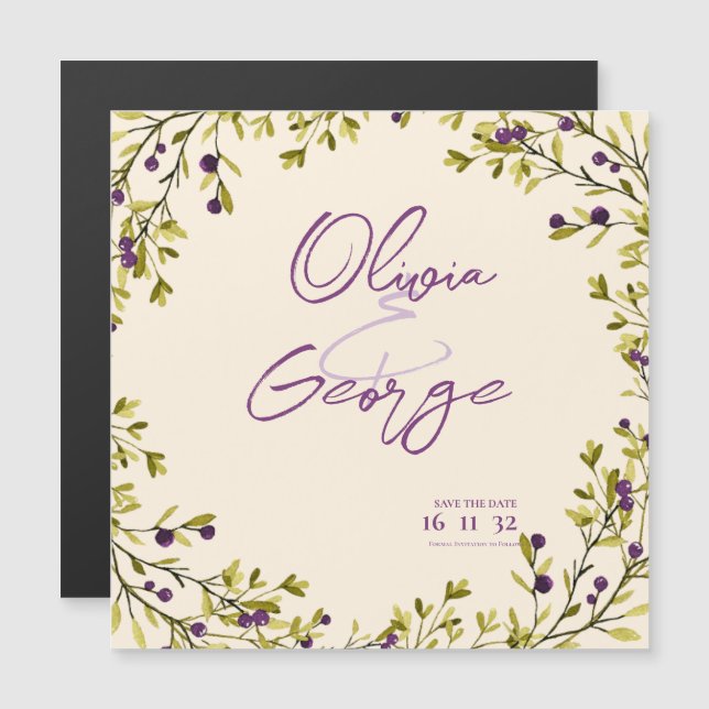 Faire-Part de Mariage Campagnard aux Baies Violett (Devant / Derrière)