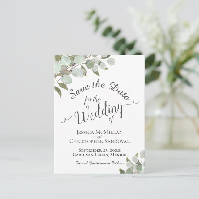 Faire-Part de Mariage Campagnard Eucalyptus & Verd (Debout devant)