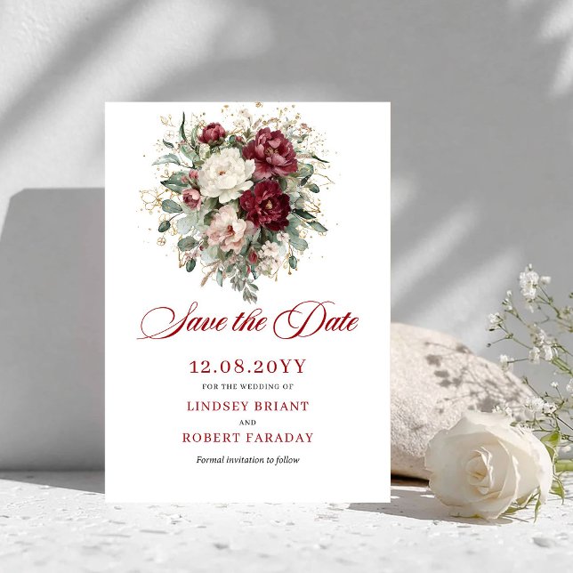Faire-part de Mariage Campagnard Rose Bourgogne (Rustic Blush Burgundy Greenery Save The Date)