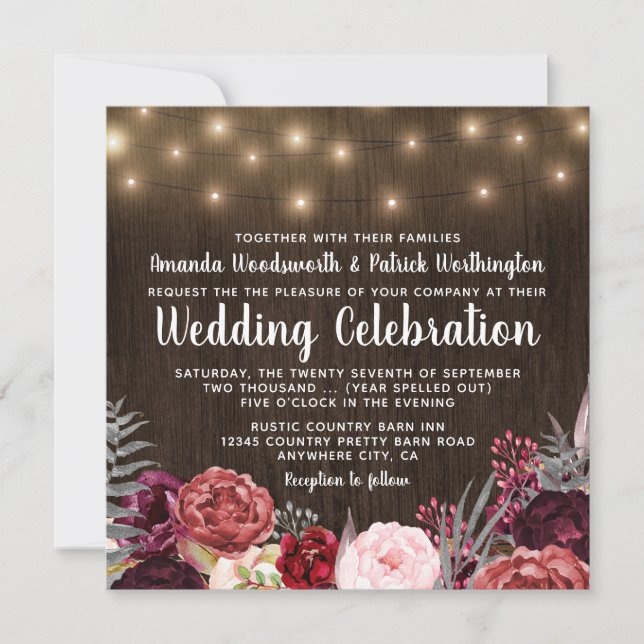 Faire-part de mariage Campagne Rustique Marsala Pi (Devant)