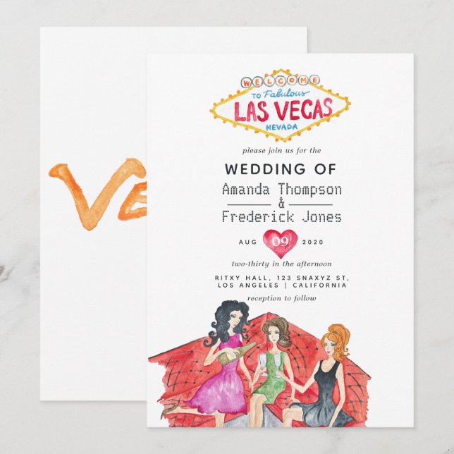 Faire-part de mariage capricieux à Las Vegas (Devant / Derrière)