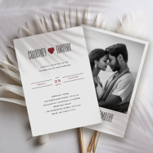 Faire-part de mariage cardiaque minimaliste avec p