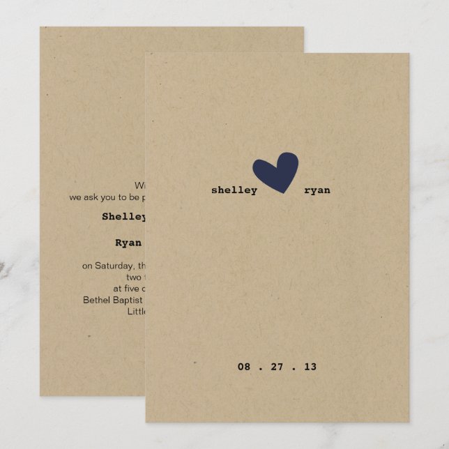 Faire-part de mariage cardiaque simple (Devant / Derrière)