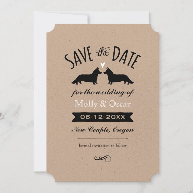 Faire-part de mariage Cardigan Welsh Corgis (Devant)