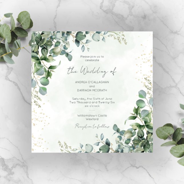 Faire-part de Mariage Carré à Feuillage d'Eucalypt (Créateur téléchargé)