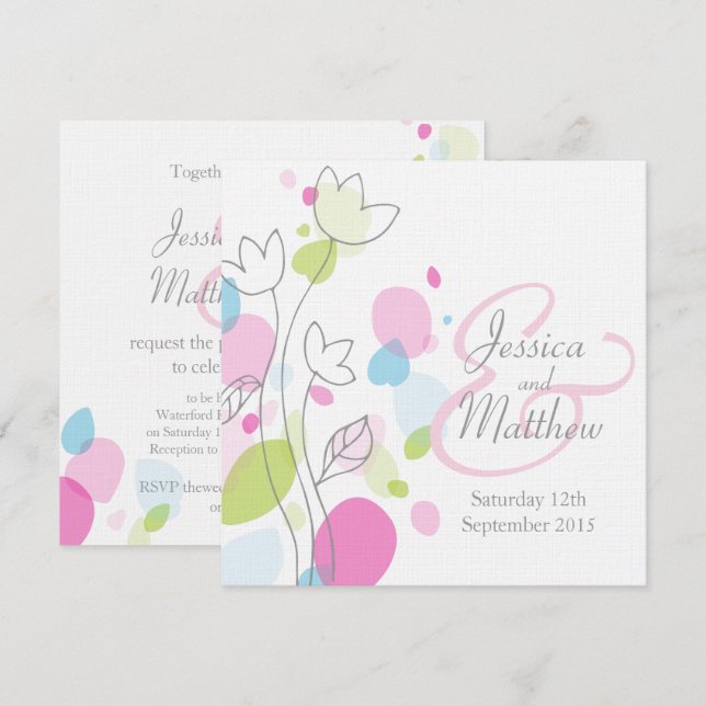 Faire-part de mariage carré aux pétales de fleurs  (Devant / Derrière)