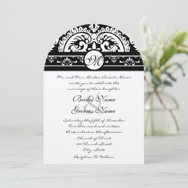 Faire-part de mariage Carré Black Damask Swils (Debout devant)
