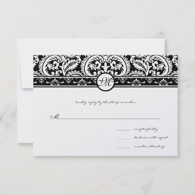 Faire-part de mariage Carré Black Damask Swils (Devant)