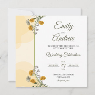 Faire-part de mariage carré floral aquarelle Rose