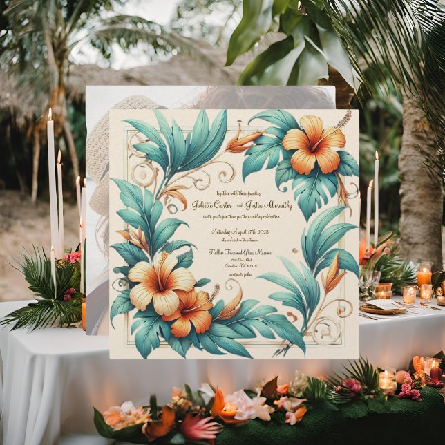 Faire-part de mariage carré iridescent tropical (Créateur téléchargé)