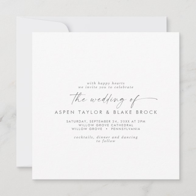 Faire-part de mariage Carré moderne Silver Script (Devant)