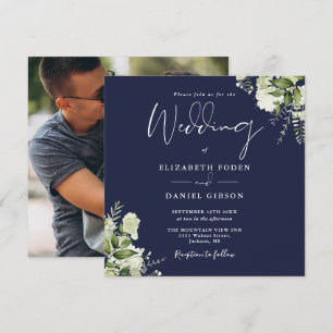 Faire-part de mariage carré photo floral verdure b