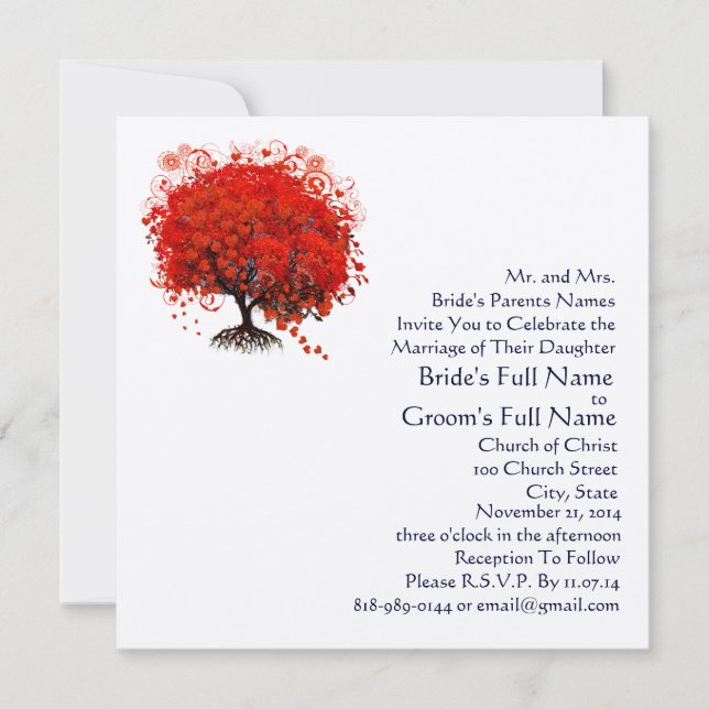 Faire-part de mariage Carré Red Love Tree (Devant)
