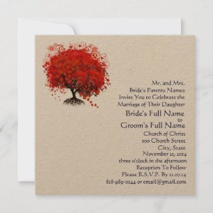 Faire-part de mariage Carré Red Love Tree