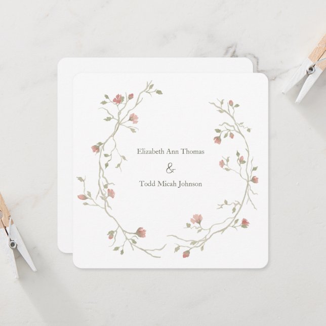 Faire-part de mariage Carré Sage & Blush Watercolo (Devant/Arrière en situation)